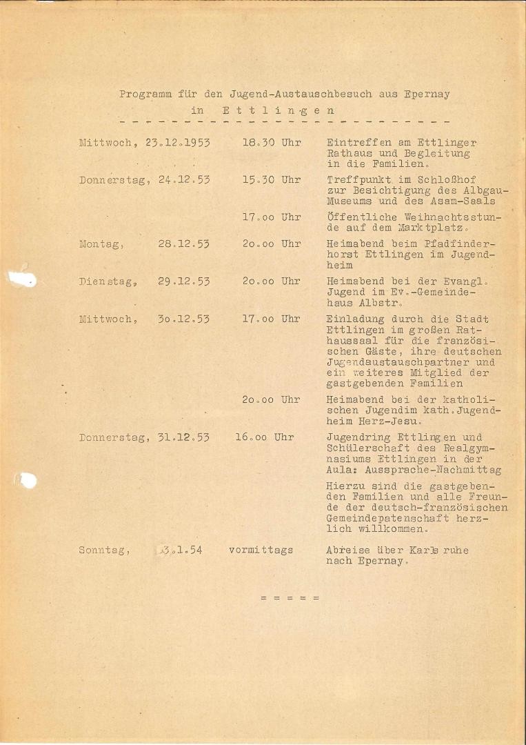 Programm des Schüleraustausch 1953