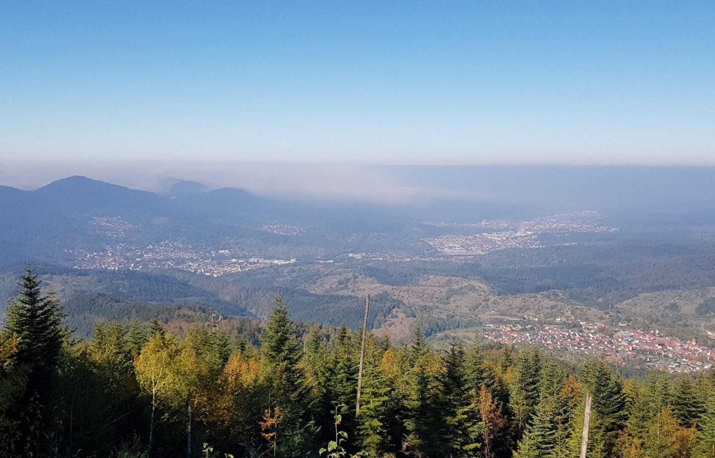 Aussicht von der Teufelsmühle, dicht bewaldeter Wald mit Blick ins Albtal