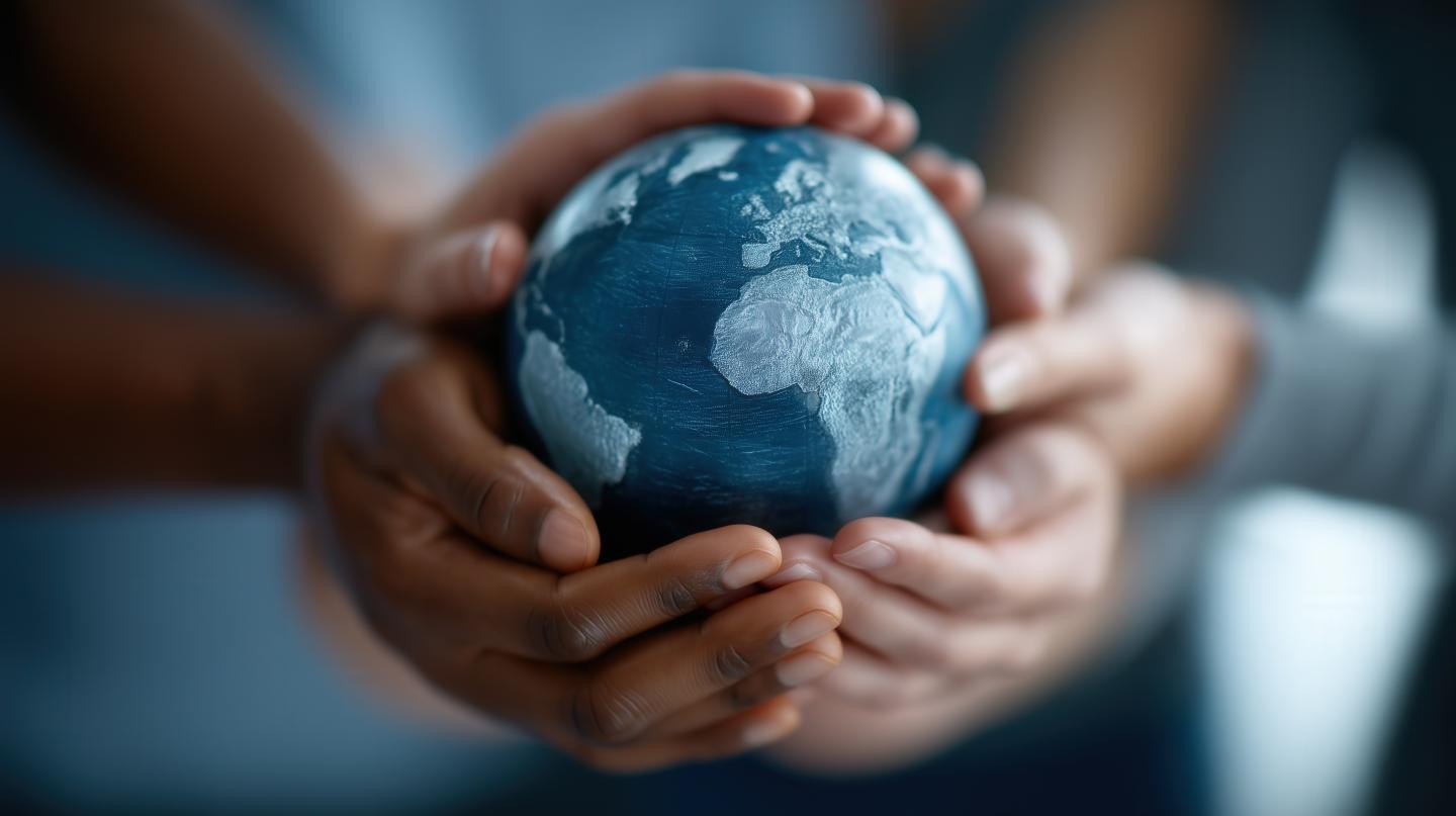 Hände halten eine Weltkugel