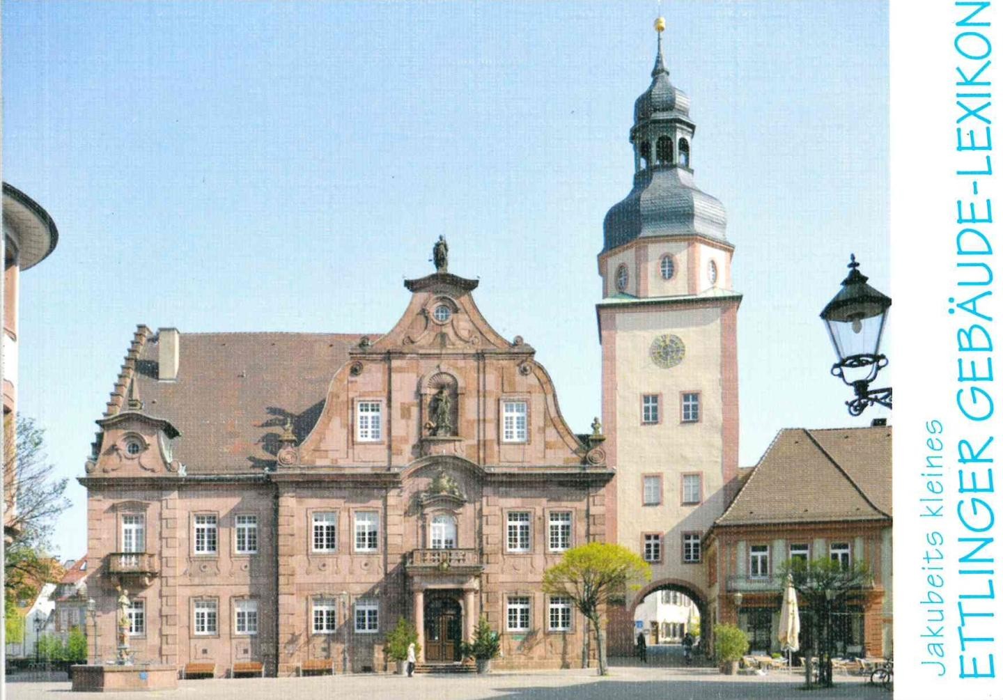 Farbiges Buchcover der Publikation Jakubeit´s kleines Gebäudelexikon der Stadtverwaltung Ettlingen 