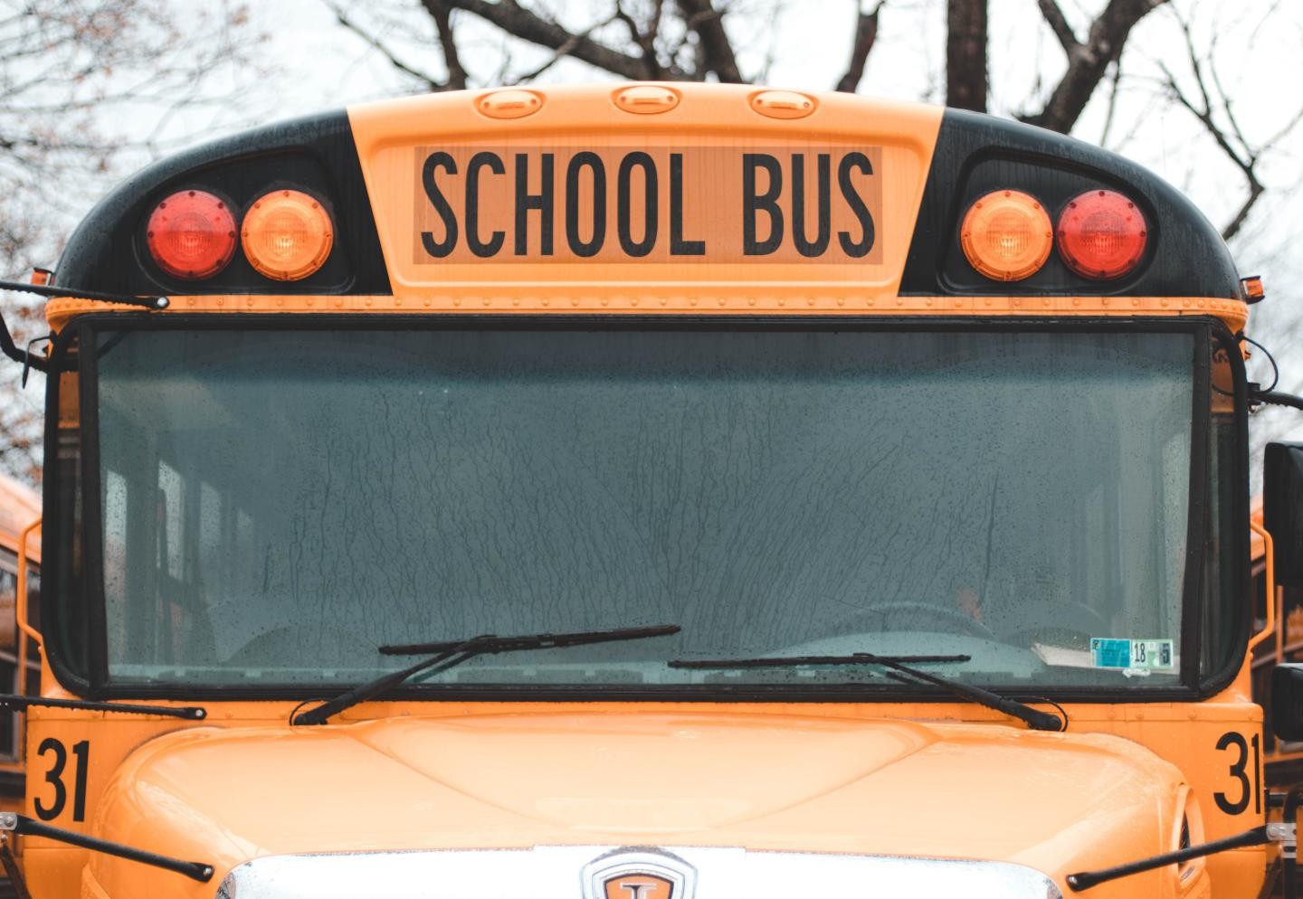 Schulbus Front eines orangenfarbenen Schulbusses mit Aufschrift "school bus"
