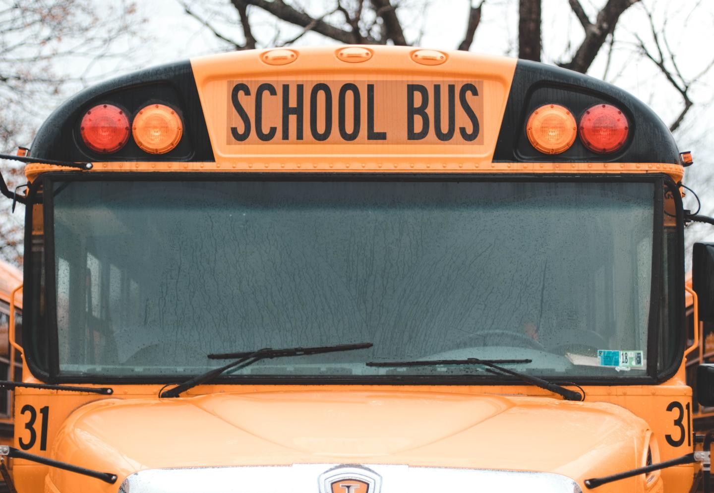 Front eines orangenfarbenen Schulbusses mit Aufschrift "school bus"