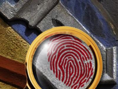 Lupe mit Fingerabdruck, im Hintergrund das Ettlinger Wappen