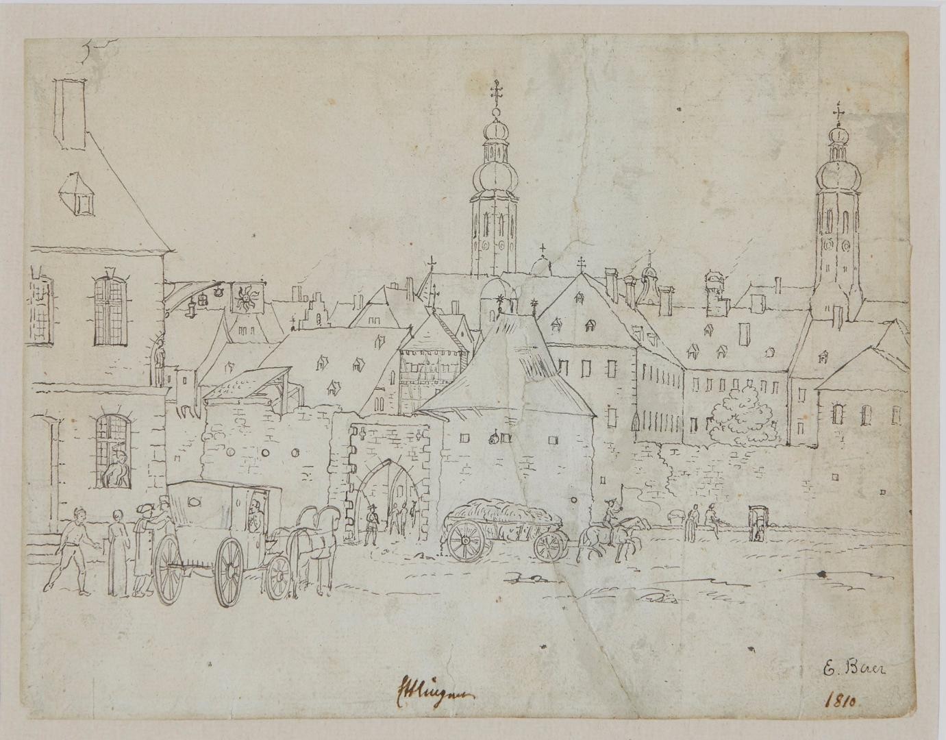 E. Baer, Ettlingen beim Pforzheimer Tor, 1810, Tuschezeichnung