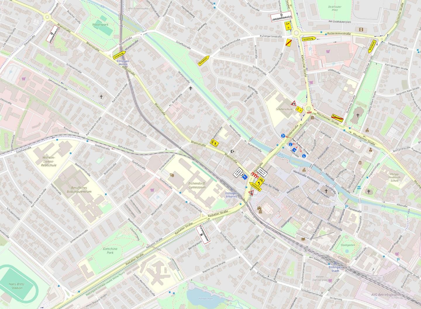 Ausschnitt des Stadtplans für den betroffenen Bereich der Sperrung