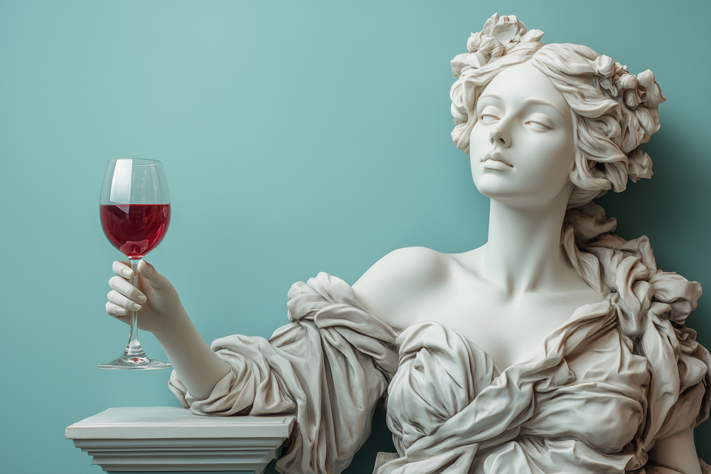 Statue weiblich hält ein Weinglas in der Hand