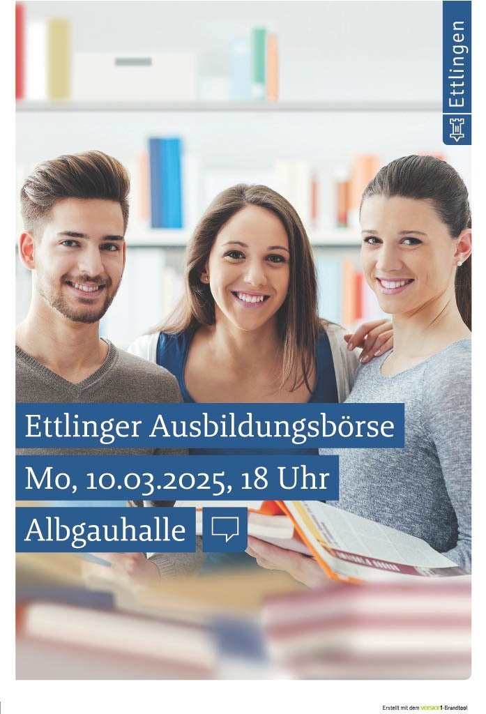 Jugendliche auf Plakat mit Daten zur Ausbildungsmesse 2025