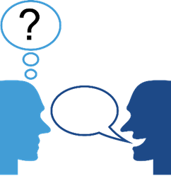 2 Köpfe, einer mit Sprechblase, der zweite mit Blase Fragezeichen