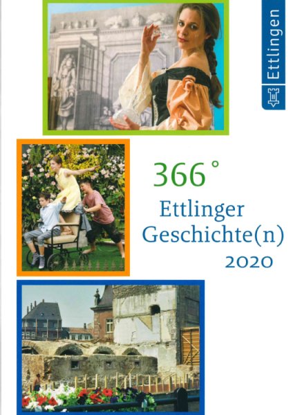 Farbiges Buchcover der Publikation 365 Grad - Ettlinger Geschichte(n) 2020der Stadtverwaltung Ettlingen