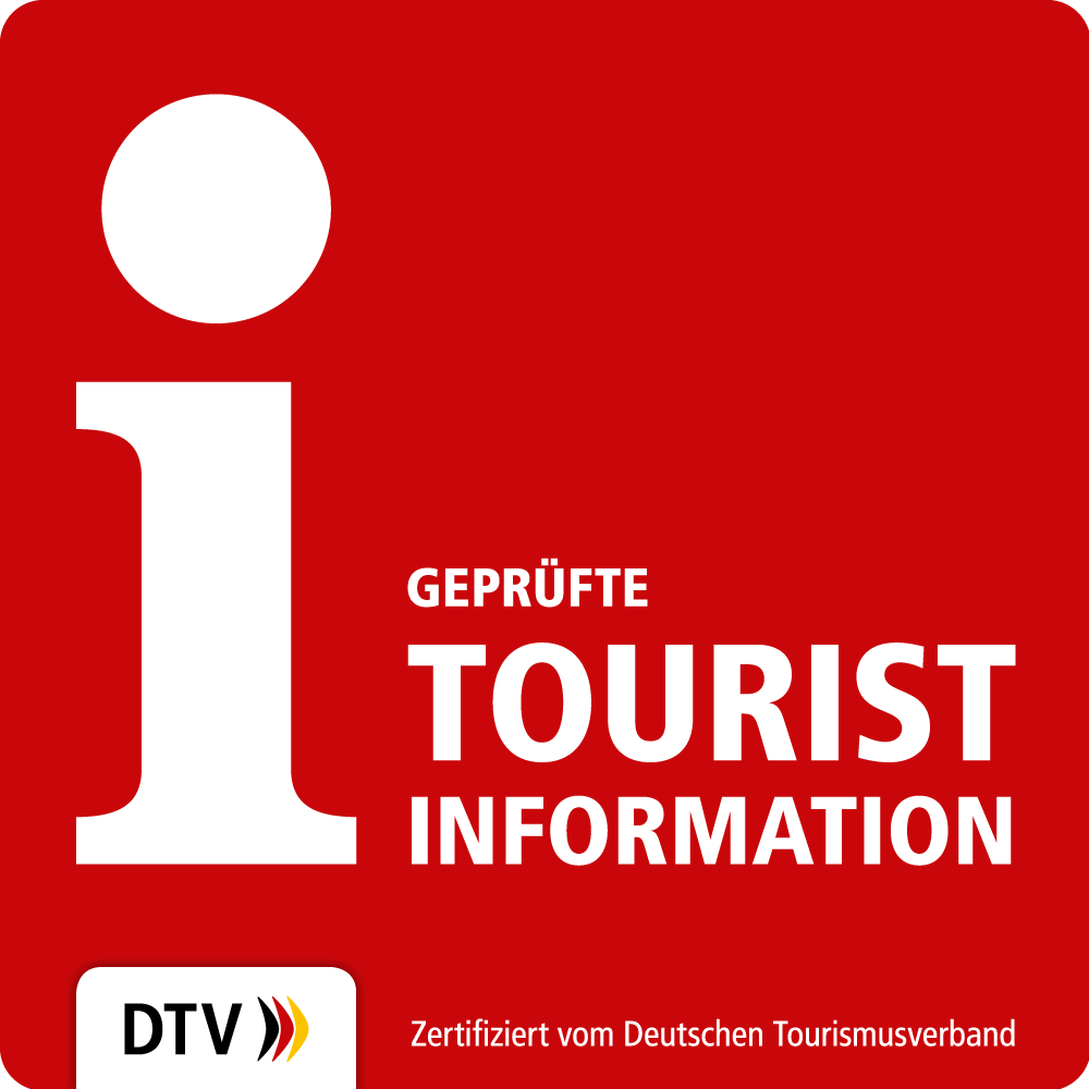 Rotes Quadrat mit dem Buchstaben "i" für eine geprüfte und zertifizierte Touristinfo