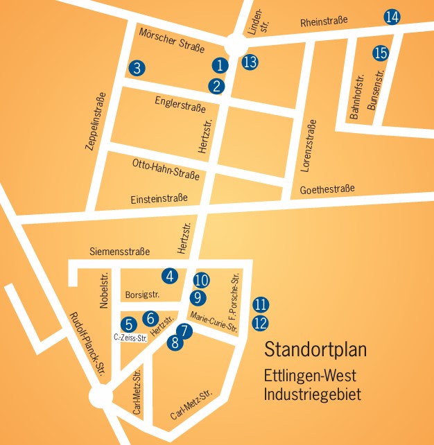 Lageplan des Industriegebiets mit den verschiedenen Stationen