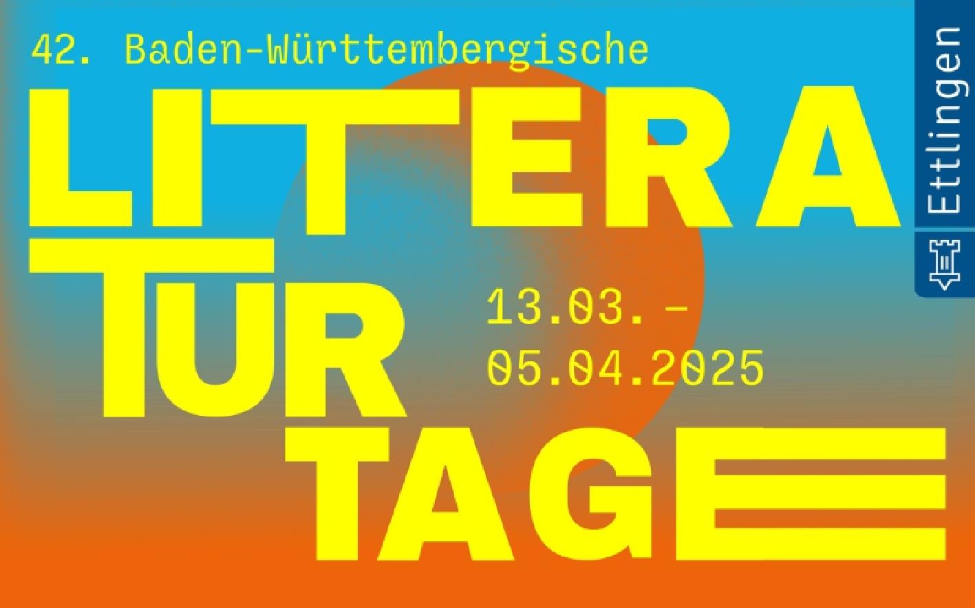 Schriftzug der 42. Landesliteraturtage vom 13. März bis 5. April 2025