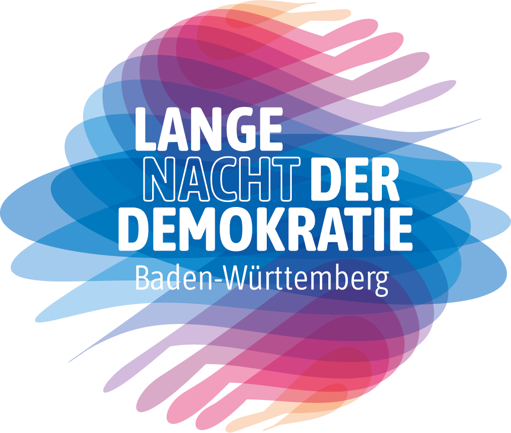 Buntes Logo für die Lange Nacht der Demokratie in Baden-Württemberg