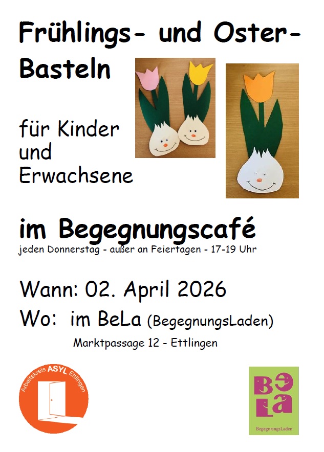 Einladung zum Frühlingsbasteln des AK Asyl am 2.4. ab 17 Uhr im Begegnungsladen
